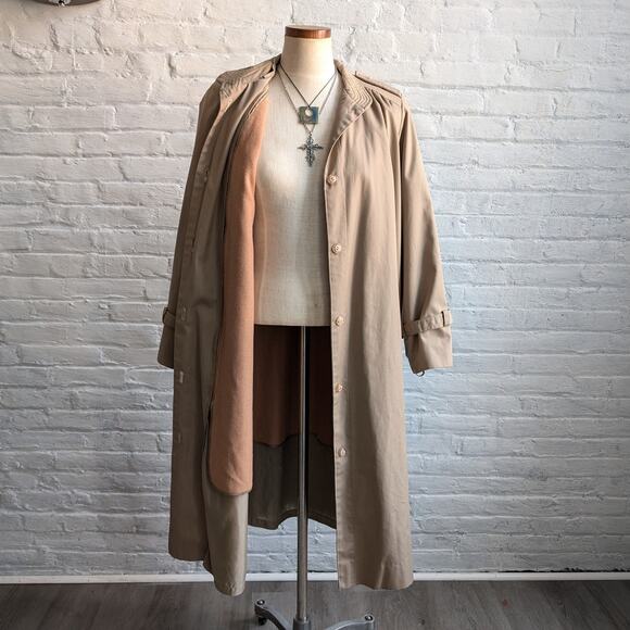 Vintage Neutral Trench Coat Longline Minimalist Wool Coat Duster Jacket Large - Picture 1 of 9